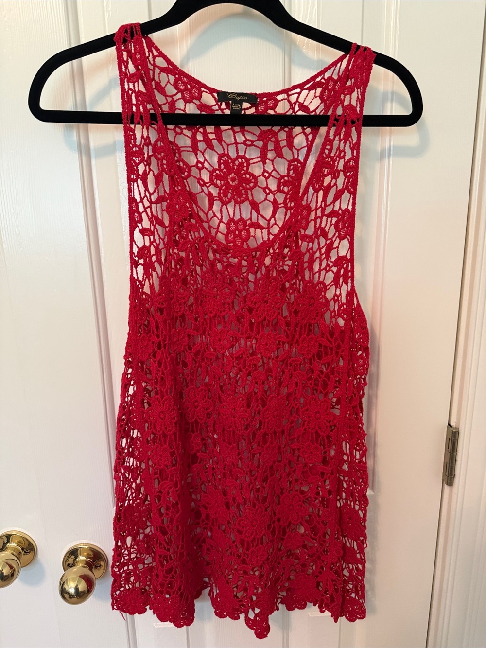 Cupio Red Crochet Floral Tank Top